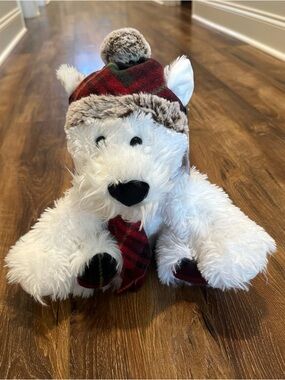 St. Jude Plush White Bear with Red Plaid Hat and Scarf - Kids Stuffed Animal